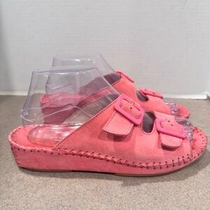 La Plume Women Jen Pink Leather Sandals Adjustable Strap Slip On Size 39 US 8